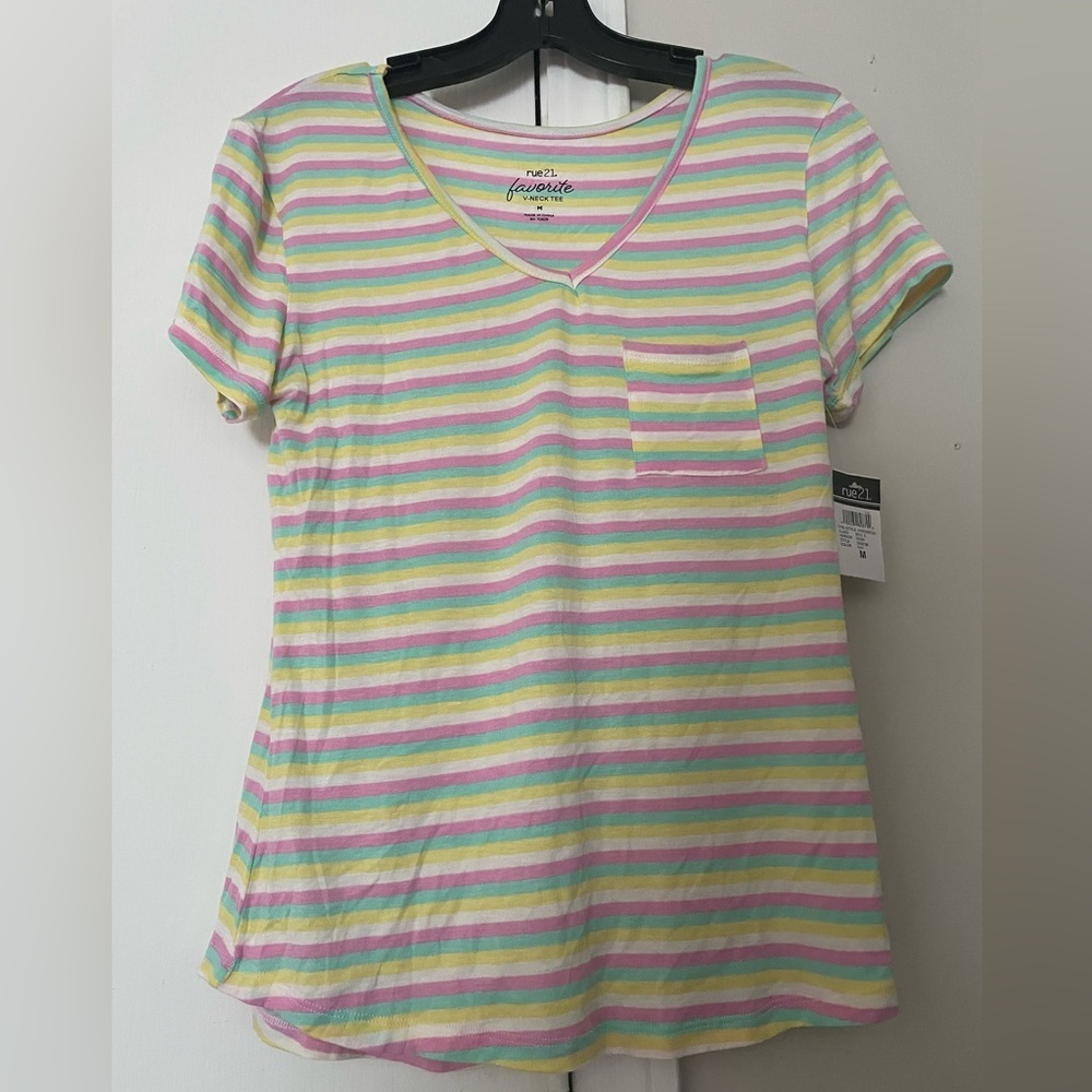 NWT-Rue21 Multicolor Striped V-Neck Tee